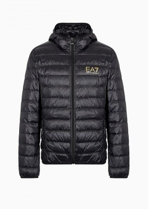 Black Emporio Armani Packable Hooded Core Identity Puffer Jacket | EA7-SN59816