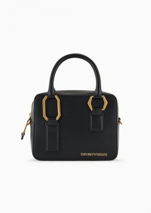 Black Emporio Armani Palmelato-finish Double Handle Bauletto Bag | EA-SN57393