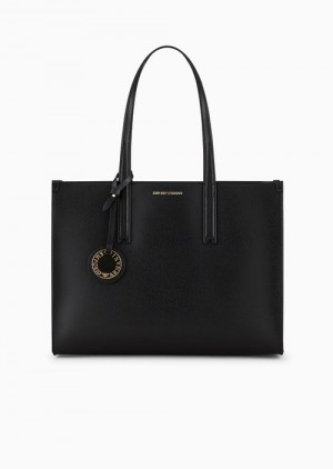 Black Emporio Armani Palmellato Leather-finish Shopper Bag With Charm | EA-SN57252