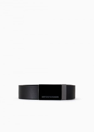 Black Emporio Armani Pebbled Leather Belt With Plate | EA-SN59150