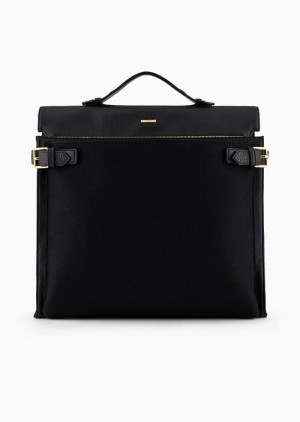 Black Emporio Armani Pebbled Leather Business Bag With Felt Insert | EA-SN59095