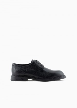 Black Emporio Armani Pebbled Leather Derby Shoes | EA-SN58854