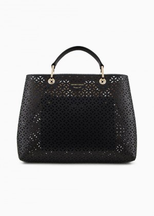 Black Emporio Armani Perforated Motif Medium Myea Shopper Bag | EA-SN57242