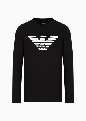 Black Emporio Armani Pima-jersey Jumper With Printed Logo | EA-SN58694