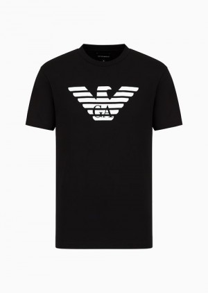 Black Emporio Armani Pima-jersey T-shirt With Logo Print | EA-SN58732