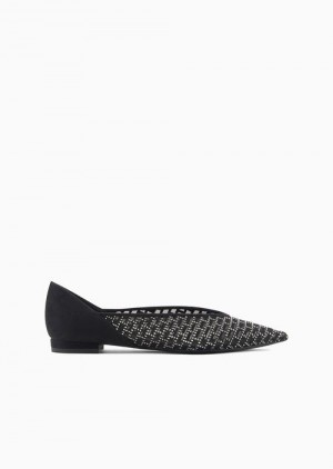 Black Emporio Armani Pointed Ballerinas With A Rhinestone Graphic Design | EA-SN57116