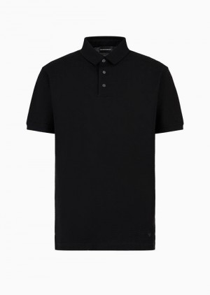 Black Emporio Armani Polo Shirt In Jersey Jacquard With Wave Motif | EA-SN58430