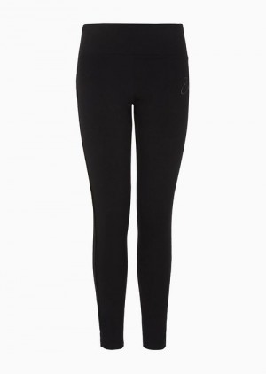 Black Emporio Armani Precious Stretch-cotton Leggings | EA7-SN59532