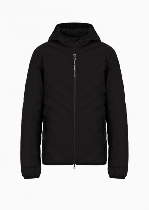 Black Emporio Armani Premium Shield Packable Puffer Jacket With Hood | EA7-SN59804