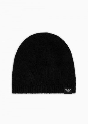 Black Emporio Armani Pure Cashmere, Ribbed Beanie | EA-SN59195