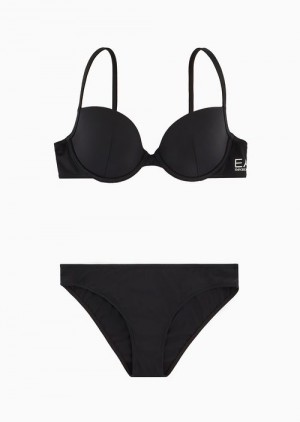 Black Emporio Armani Push-up Bra With Adjustable Shoulder Straps<Br>Briefs <Br>Customised With Contrasting Ea7 Logo | EA7-SN59594