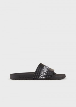 Black Emporio Armani Pvc Sliders With Jacquard Logo Ribbon | EA-SN58886