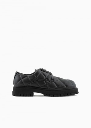 Black Emporio Armani Quilted Nappa Leather-effect Derby Shoes | EA-SN58852