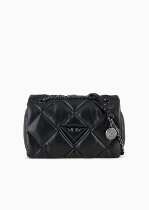 Black Emporio Armani Quilted Nappa Leather-effect Shopper Bag With Flap | EA-SN57253