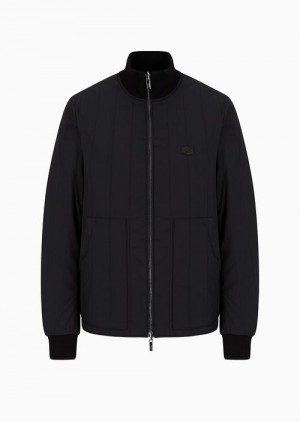 Black Emporio Armani Quilted Nylon And Knit Reversible Blouson With Logo Patch | EA-SN58255