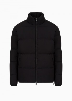 Black Emporio Armani Quilted Nylon, Full-zip Puffer Jacket | EA-SN58249