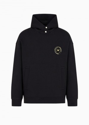 Black Emporio Armani Ramadan Capsule Collection Double-jersey Hooded Sweatshirt With Patch | EA-SN58574