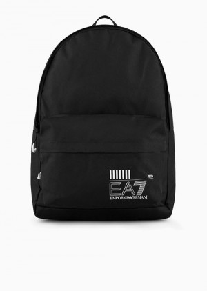 Black Emporio Armani Recycled Fabric Train Core Backpack | EA7-SN59706