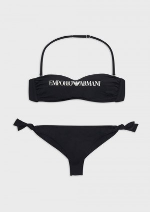 Black Emporio Armani Recycled Nylon Bandeau Bikini With Logo | EA-SN57096