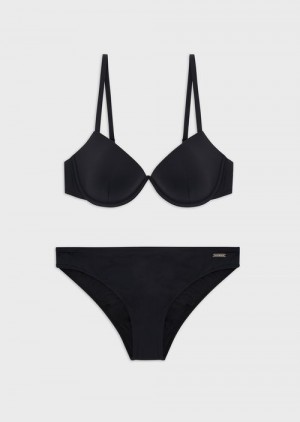 Black Emporio Armani Recycled Nylon Bikini With Sculpted Logo Top | EA-SN57094