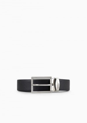 Black Emporio Armani Reversible Belt In Two-tone Leather With All-over Embossed Eagle | EA-SN59122