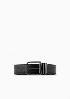 Black Emporio Armani Reversible Belt In Pebbled Leather | EA-SN59131