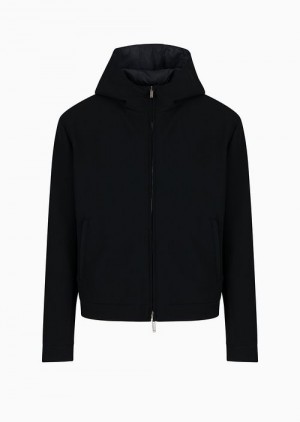 Black Emporio Armani Reversible, Hooded Blouson In Stretch Technical Canneté | EA-SN58198