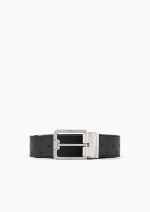 Black Emporio Armani Reversible Leather Belt With All-over Embossed Eagle | EA-SN59129