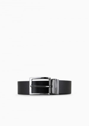 Black Emporio Armani Reversible Leather Belt With Boarded Finish | EA-SN59133