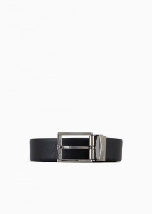 Black Emporio Armani Reversible Leather Belt With One Side In Palmellato Leather | EA-SN59136