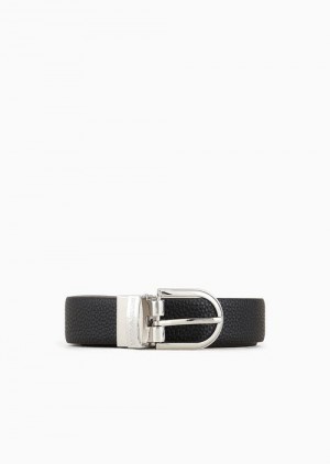 Black Emporio Armani Reversible Two-tone Belt With Deer Print | EA-SN57453