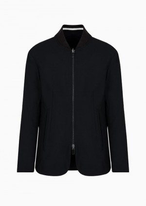 Black Emporio Armani Reversible Wool-blend Twill Zip-up Jacket | EA-SN57808