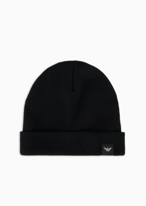 Black Emporio Armani Rib-knit Wool-blend Beanie | EA-SN59197