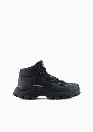 Black Emporio Armani Ripstop Nylon And Mesh Sneakers With Hiking-style Laces | EA-SN58931