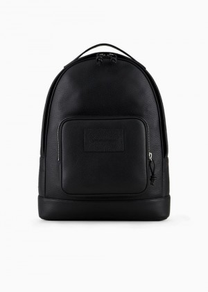 Black Emporio Armani Rounded Backpack In Tumbled Leather | EA-SN59023