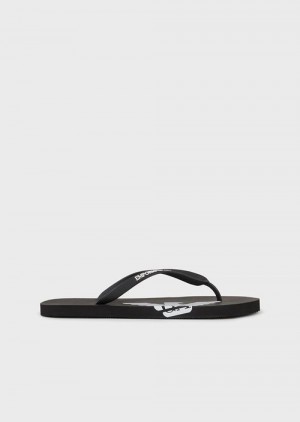 Black Emporio Armani Rubber Flip-flops With Logo | EA-SN58881