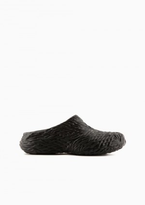 Black Emporio Armani Rubber Mules With Wave Design | EA-SN58888