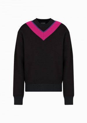 Black Emporio Armani Scuba Sweatshirt With V Patch On The Neckline | EA-SN58494