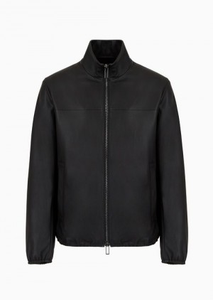 Black Emporio Armani Semi-aniline Nappa Lambskin Blouson With Full-length Zip | EA-SN58157