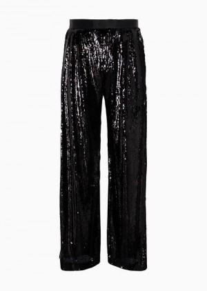 Black Emporio Armani Sequin-covered Trousers With Godet Pleats | EA-SN58279