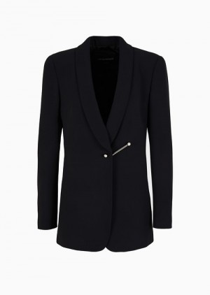 Black Emporio Armani Shawl Collar Jacket In Envers Satin With Piercing-style Closure | EA-SN56476