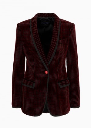 Black Emporio Armani Shawl-collar Blazer In Flocked Velvet With A Micro-check Pattern | EA-SN56421