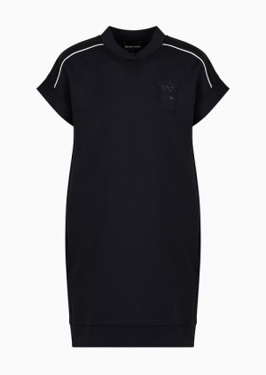 Black Emporio Armani Shiny Interlock Dress With Manga Bear Patch | EA-SN56522