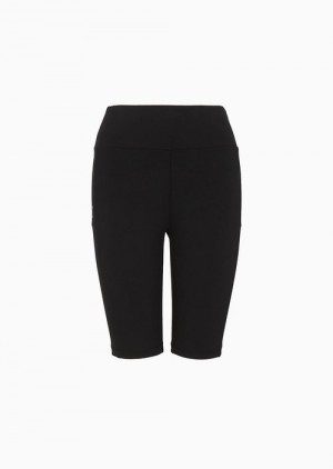 Black Emporio Armani Shiny Stretch-cotton Cycling Leggings | EA7-SN59559