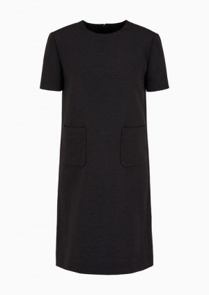 Black Emporio Armani Short-sleeved Tunic Dress In Technical Faille | EA-SN56546