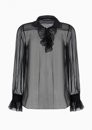 Black Emporio Armani Silk Chiffon Blouse With Ruffles | EA-SN56946