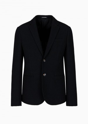 Black Emporio Armani Single-breasted Jacket In 3d-effect Stretch Virgin Wool | EA-SN57783