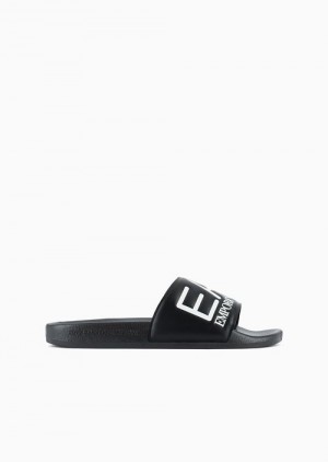 Black Emporio Armani Sliders With Oversized Logo | EA7-SN59863