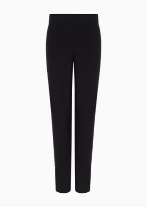 Black Emporio Armani Slim-fit Pants In Milano Knit Fabric With Satin Band | EA-SN56866