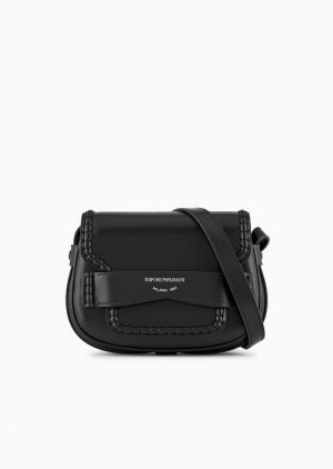 Black Emporio Armani Small Shoulder Bag In Leather With Flap And Logo Gusset | EA-SN57372